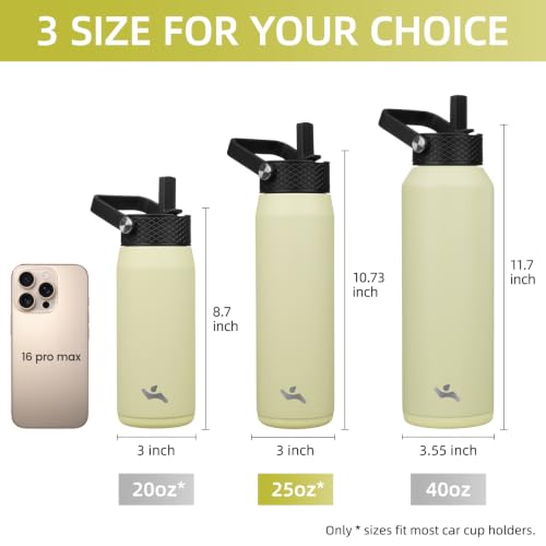 Image of Konokyo 25oz Insulated Stainless Steel Water Bottle with 3 Lids, Leakproof BPA-Free Bottle with Straw Lid, Sip Lid and Flex Cap for Gym, Travel, School, Office, Macaron Green