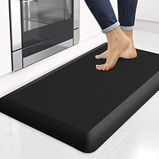 4/5 Inch Thick Kitchen Mat Anti Fatigue Mat Kitchen Rugs Kitchen Decor Non-Slip, Stain Resistant, Waterproof Kitchen Mats Desk Mat for Kitchen, Office, Workshop, Black, 17'' x 28''