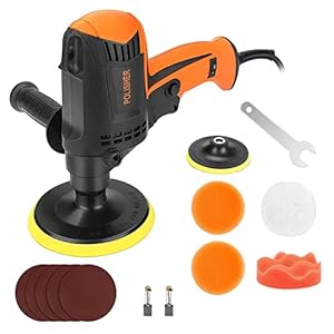 Mini polijstmachine, zerotop 980W orbitale polijstmachine polijstmachine met snelheid 850-3200RPM, 6 variabele snelheid, zijhandgreep, polijstspons Accessoireset voor auto, meubels, metaal