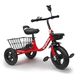 Children's Tricycle for 2-5 Years Old, Anti-tip-Over Pedal Bike, Iron Material Anti-Puncture Hand dip Plastic Rear Storage Basket, Rubber Tires, Gifts for Boys and Girls (red)