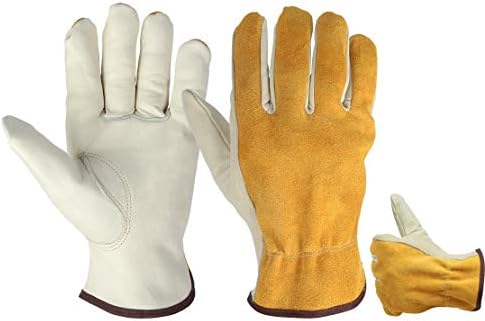ULUCK PLUS 2 Pairs Flexible Thorn Proof Gardening Gloves Heavy Duty Rigger Gloves Comfortable Leather Work Gloves for Garden,Yard,Welding for Men and Women (M)
