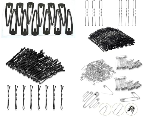 Image of Hair Accessory Combo Pack - Includes Tic Tak Clips, Bullet Pins, Bobby Pins, Juda Pins and Safety Pins for Women & Girls, Saree Draping & Daily Styling( 24 pieces tictac clips 24 pieces bullet bobby pins ,10 pieces upin 25 pcs safety pin )