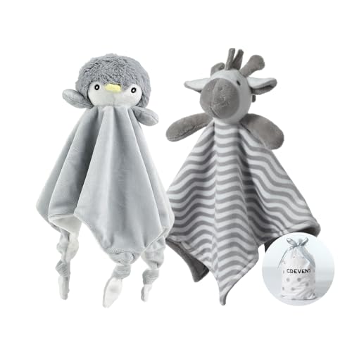 CREVENT Cozy Plush Baby Security Blanket, Loveys for Baby Girls and Boys, Birthday (Zebra + Penguin)