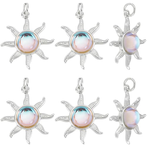 Beebeecraft 1 Caja 5 Colgantes de Sol Dijes de Ojo de Gato de Latón Chapado En Platino Dijes Celestiales para la Fabricación de Joyas Manualidades Pulseras Y Collares.