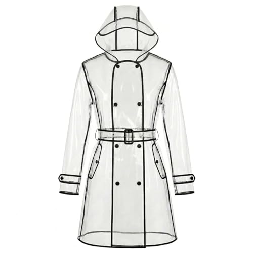 XUJIQI Waterproof Portable Raincoat, Rain Coats for Women Clear Reusable Rain Resistant Poncho with Hoods and Belt for Rain Jacket Outwear, Festivals, Outdoors