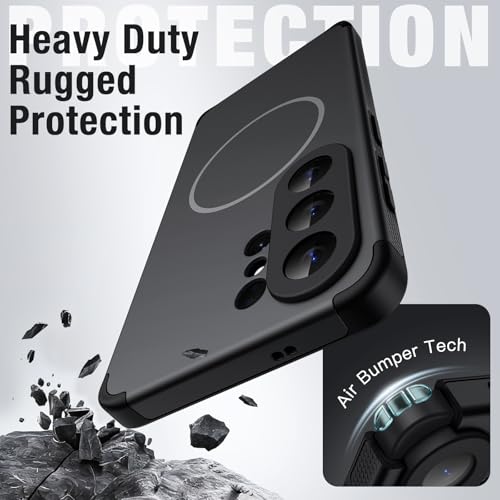 Image of JETech Magnetic Cover Case for Samsung Galaxy S26 Ultra, Compatible with MagSafe, Dual-Layer Heavy Duty Shockproof Phone Cover, Camera Lens Full Protection, Hard PC Back (Black)
