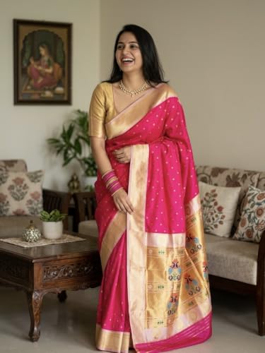Generic rani pink paithani silk saree in katan silk – image 2