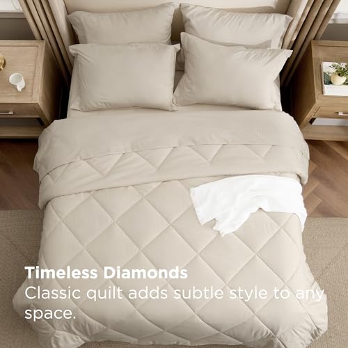 Image of Bedsure 5 Pieces Twin Comforter Set Premium Series, Hotel Luxury Soft Bed in a Bag, Goose Down Alternative, Safe for Sensitive Skin Bedding Comforter All Season Medium Warmth, Beige Twin Size