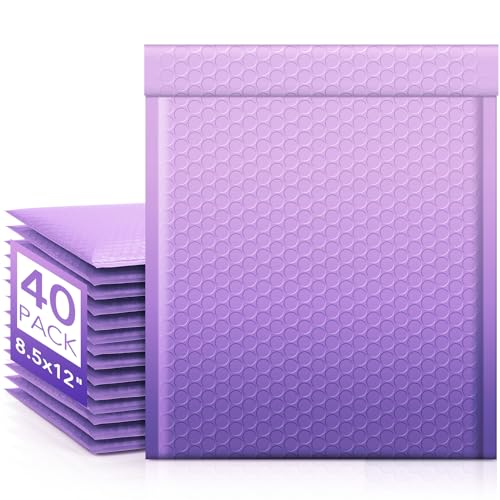 Image of Fuxury 40 Pack Thick Bubble Mailers 8.5x12 Gradient Purple Bubble Envelopes | Usable Size 8.5x11 inch Cute Design Cushion Mailer for Small Business Mailing Books Clothes Makeup Supplies