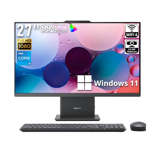 Image of Lenovo 27 inch FHD All-in-One Desktop, Intel 8-core i5-13420H up to 4.6GHz, 16GB DDR5, 512GB SSD, Intel UHD Graphics, Wi-Fi 6, Wireless Keyboard & Mouse, Win 11, Grey (Renewed)