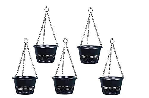 Orchid pots 8 inch Hanging with Metal Chain (Black) - Pack of 5 (B09PGM7TRG) Amazon Price History, Amazon Price Tracker