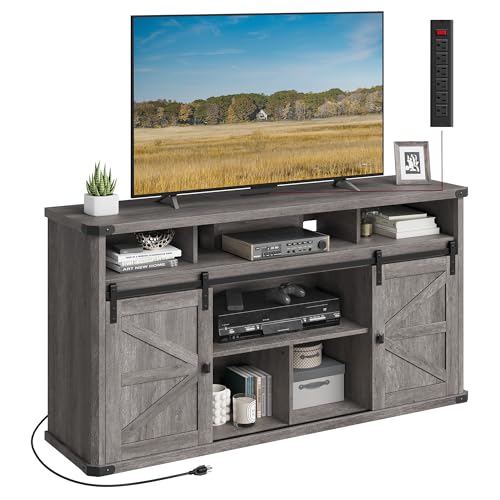 VASAGLE TV Stand for TVs up to 65 Inches, Farmhouse Entertainment Center with Sliding Barn Doors, TV Console Table for Living Room, Honey Brown ULTV322K41