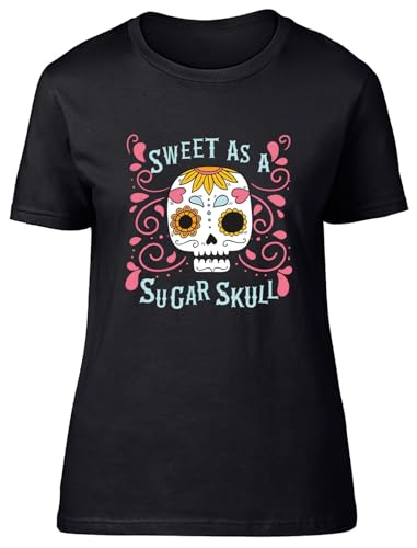 Image of Shopagift Halloween Day of The Dead Womens T-Shirt Sweet as a Sugar Skull Ladies Tee Black