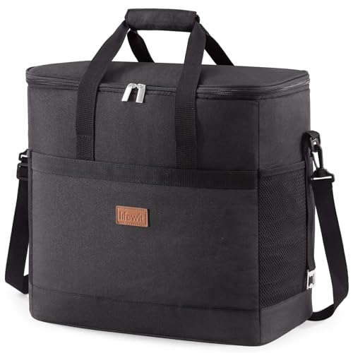 Lifewit 40L 60 Dosen Kühltasche Groß faltbar Kühlkorb Kühlbox Isoliertasche Thermotasche Picknicktasche für Lebensmitteltransport, Schwarz 1