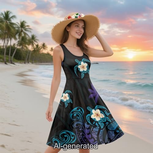 Image of Dreaweet Casual Sleeveless Dresses for Women Girls, Round Neck Tank Dresses with Pockets Summer Sundress Size XS-4XL