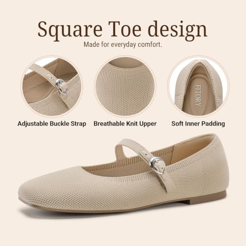 Image of FITORY Flats for Women, Mary Jane Ballet Square Toe Knit Ankle Strap Shoes