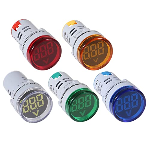Image of 5pcs LED Voltage Meter Indicator AC 60-500V LED Voltmeter Signal Light Digital Display DC Voltage Meter Indicator Round Lamp Tester