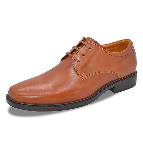 Image of Mens Genuine Leather Dress Shoes Square Toe Formal Business Office Work Lightweight Comfortable Lace-up Oxford Shoes