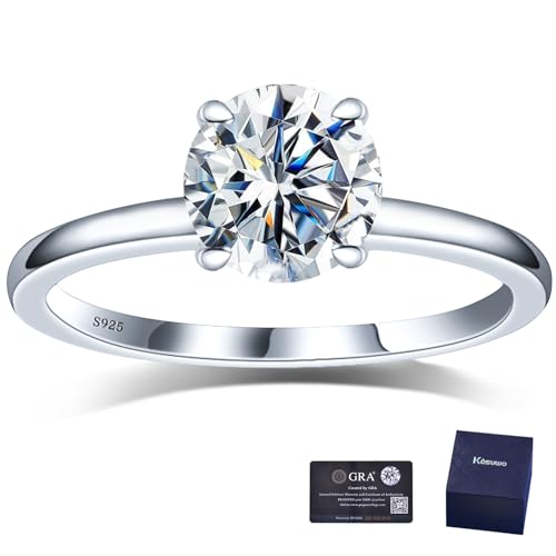 Kosuwo Moissanite Engagement Ring for Women, 1.0 Carat 925 Sterling Silver Wedding Band, With 4-Prong Prong Setting, Anniversary Bridal Jewelry Gift for Wife, Girlfriend, Fiancée (A-2.0ct, 6)