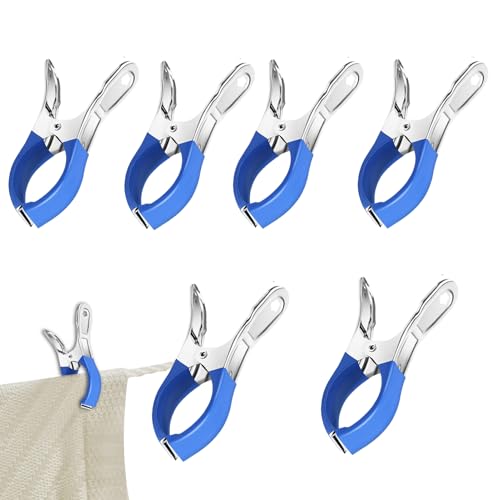 Clips de toalla de playa - 6 piezas para secar las pinzas de ropa secadora de edredón | Clip de ropa antiropa de acero inoxidable Pinzas para ropa y mantas
