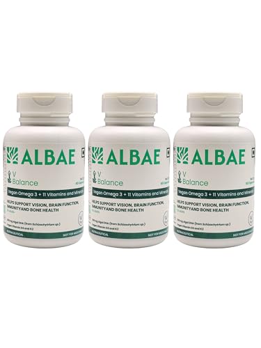 Image of Albae V-Balance | 250mg Algal DHA Omega-3 + 11 Essential Vitamins & Minerals | Targeted Nutrition for Vegetarian & Vegan Diets | Vitamin D3, K2, Calcium, B12 & Iron | 180 Lemon-Scented Softgels