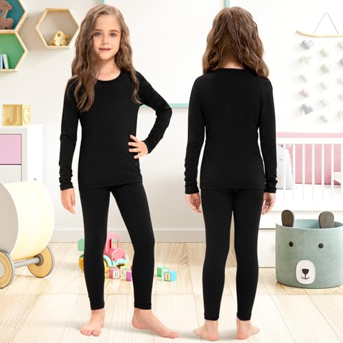 Silkfly 5 Set Girls Thermal Underwear Set Fleece Lined Long Winter Underwear Kids Base Layer Thermal Top Bottom Warm2