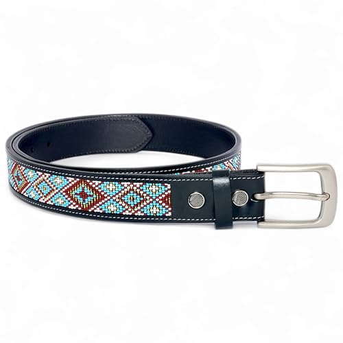 Black Leather Belt Full Bead Work, Bead Belt For Men/Women, 1.5" Cowboy Belt.3