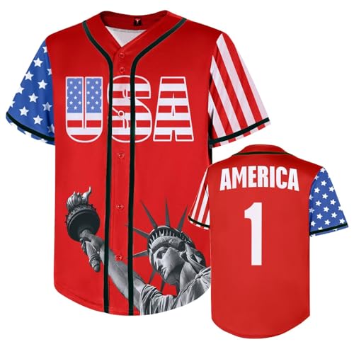 Camiseta de béisbol USA Baseball 4th of July para hombres y mujeres, diseño de bandera de América miniatura 1