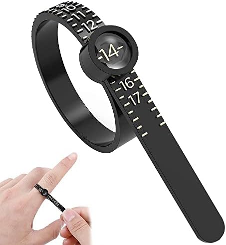 Ring Sizer- Reusable Measuring Tool with Built-in Magnified Glass to Figure Out Ring Size, Ring Measurement Tool 1-17 USA Ring Size (Black)
