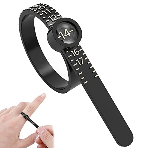 Ring Sizer- Reusable Measuring Tool With Built-In Magnified Glass To Figure Out Ring Size, Ring Measurement Tool 1-17 Usa Ring Size (Black) #TOP1