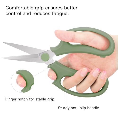 Image of Housolution Flower Scissors, Strong Floral Shears, Premium Steel Pointed Garden Pruning Shears Floral Fruits Leaf Scissors Hand Pruner Snip Trimming Tool for Gardening Flower Arrangement,Avocado Green