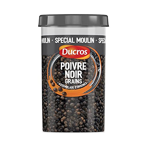 DUCROS Poivre Noir Grains - Condiment essentiel pour une cuisine savoureuse - 90g de grains entiers pour une fraîcheur optimale. - Lot De 3 - Vendu Par Lot