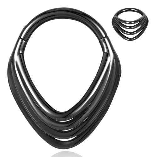 DOEARKO 16G Septum Ring 8mm Fashion Nose Rings Cartilage Hoop Segment Septum Clickers 316L Stainless Steel Piercing Body Jewelry (888Black-8MM)