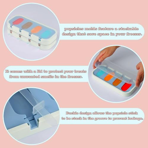 Image of Stackable Mini Silicone Ice Cream Maker, Ice Cream Mould Set Kulfi Moulds Set Popsicle Mould Silicone, Kulfi Maker Set Ice Cream Makers Ice Cream Moulds (Blue), 10 Cm