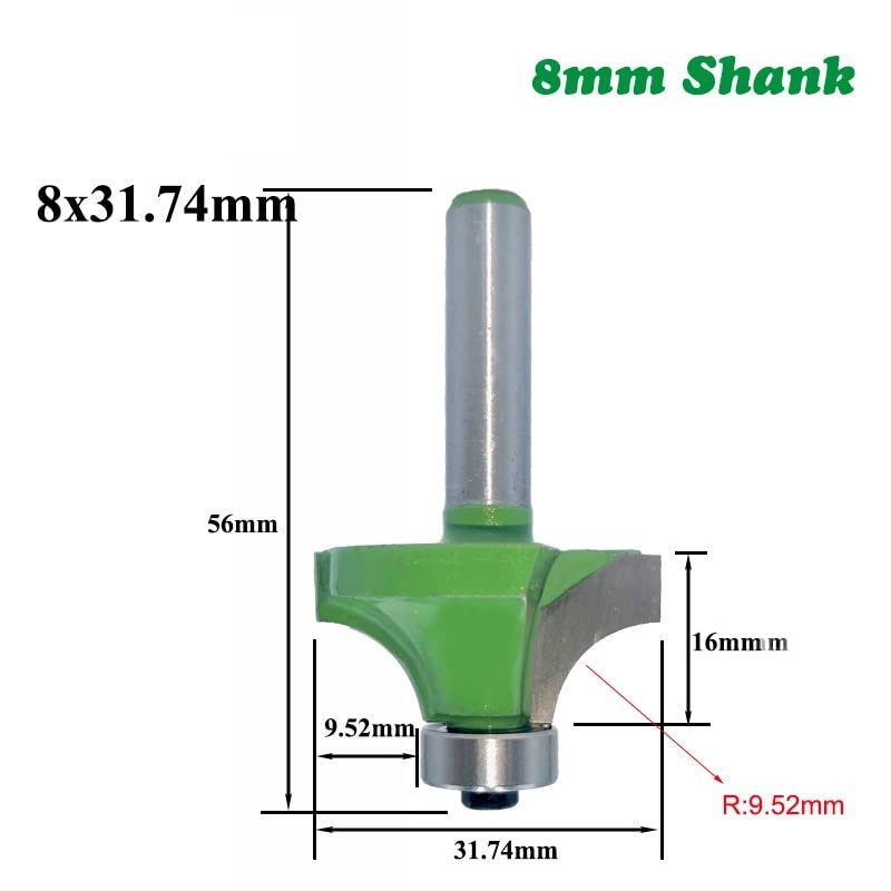 6 uds 8mm esquina redonda sobre broca de enrutador con rodamiento fresa for herramienta de carpintería de madera carburo de tungsteno MC02048
