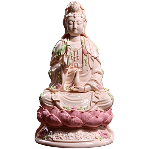 Getrelax Guan Yin Statue on Lotus - Pink Buddhist Kuanyin/Buddhism Statue - Best Chinese Feng Shui Gifts (11 inch)