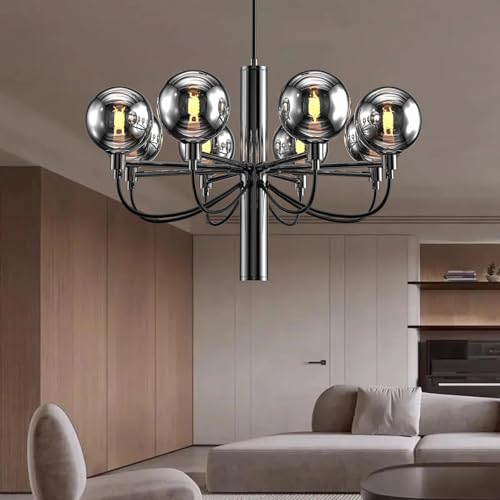 Lustre plafonnier moderne noir à 8 globes en verre pour cuisine et salon