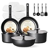 Optimal storage and easy stacking with the handles off saves up to 70% more space of Carote detachable handle pots and pans set. Cleanup with ZERO elbow grease thanks to the non stick ability. As both a cookware set and a dinnerware set, 1-time clean...