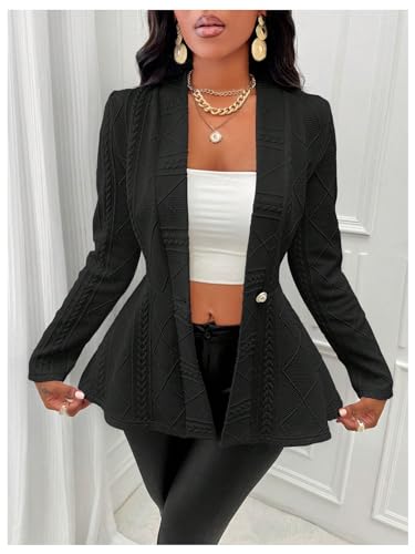 GORGLITTER Women's Peplum Blazer Jackets Business Casual Work Blazers Textured Button Front Long Sleeve Fall Outfits3