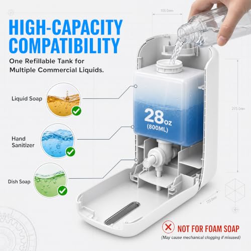 Image of soap dispenser9 | Dual-Lock Design, ABS Liquid & Gel Hand Sanitizer Dispenser for Bathroom & Commercial Restaurant, 28oz /800ml, Black