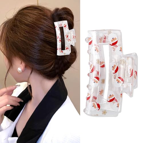 Christmas Printed Hair Claw Clips 1Pc 3.2 Inch Snowman Pattern Jaw Clip Strong Hold Nonslip Hair Clips Cute Xmas Hair Clip for Thin Hair Winter Hair Accessories for Women Girls