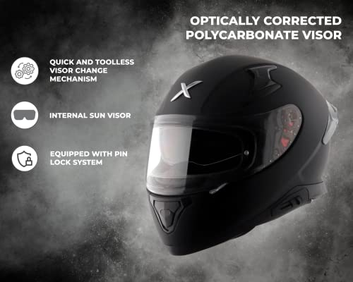 Image of Axor Apex Solid ISI ECE DOT Certified Matt Black Full Face Dual Visor Helmet for Men and Women with Pinlock Fitted Outer Clear Visor and Inner Smoke Sun Visor Dull Black(XL)