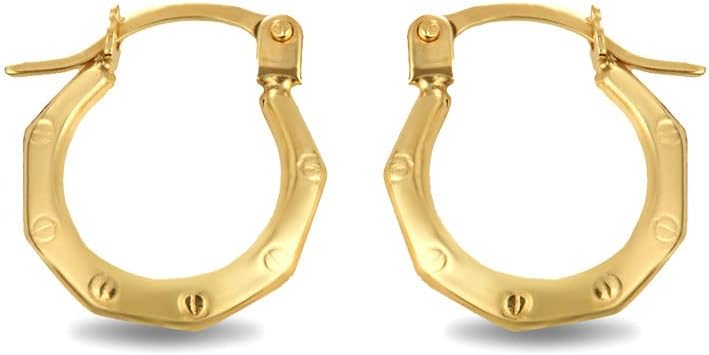 High Polish 14K Yellow Gold Octagon Love Screw Reversible Hoop Earrings (0.50") for Women
