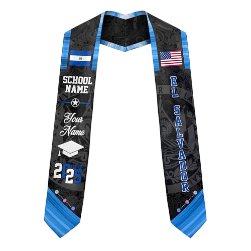 MonkeyVan Custom El Salvador Graduation Sash, El Salvador Stole, Salvadorans Graduation Sash 2025, El Salvador Flag Grad Stole Esvd 9