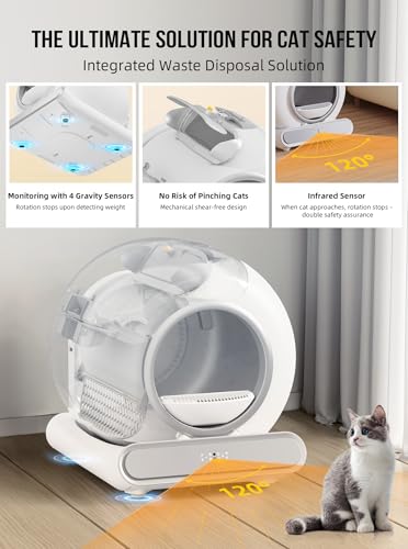 Self Cleaning Cat Litter Box, Automatic Cat Litter Box with Mat & Liners, 65L+9L Large Capacity Self Cleaning Litter Box, APP Control/Suitable for Multiple Cats - White 5 Self Cleaning Cat Litter Box, Automatic Cat Litter Box with Mat & Liners, 65L+9L Large Capacity Self Cleaning Litter Box, APP Control/Suitable for Multiple Cats - White - Image 3