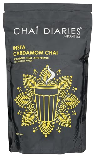 Chai Diaries Instant Tea - Insta Cardamom Chai - Authentic Chai Latte Premix - 14 Ounces