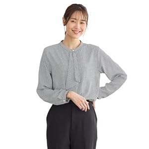 [ハニーズ] トップス 大きいサイズ オフィス きれいめ 再生ポリエステル 無地 千鳥柄 ドレープ レディース ボウタイブラウス 6730610062