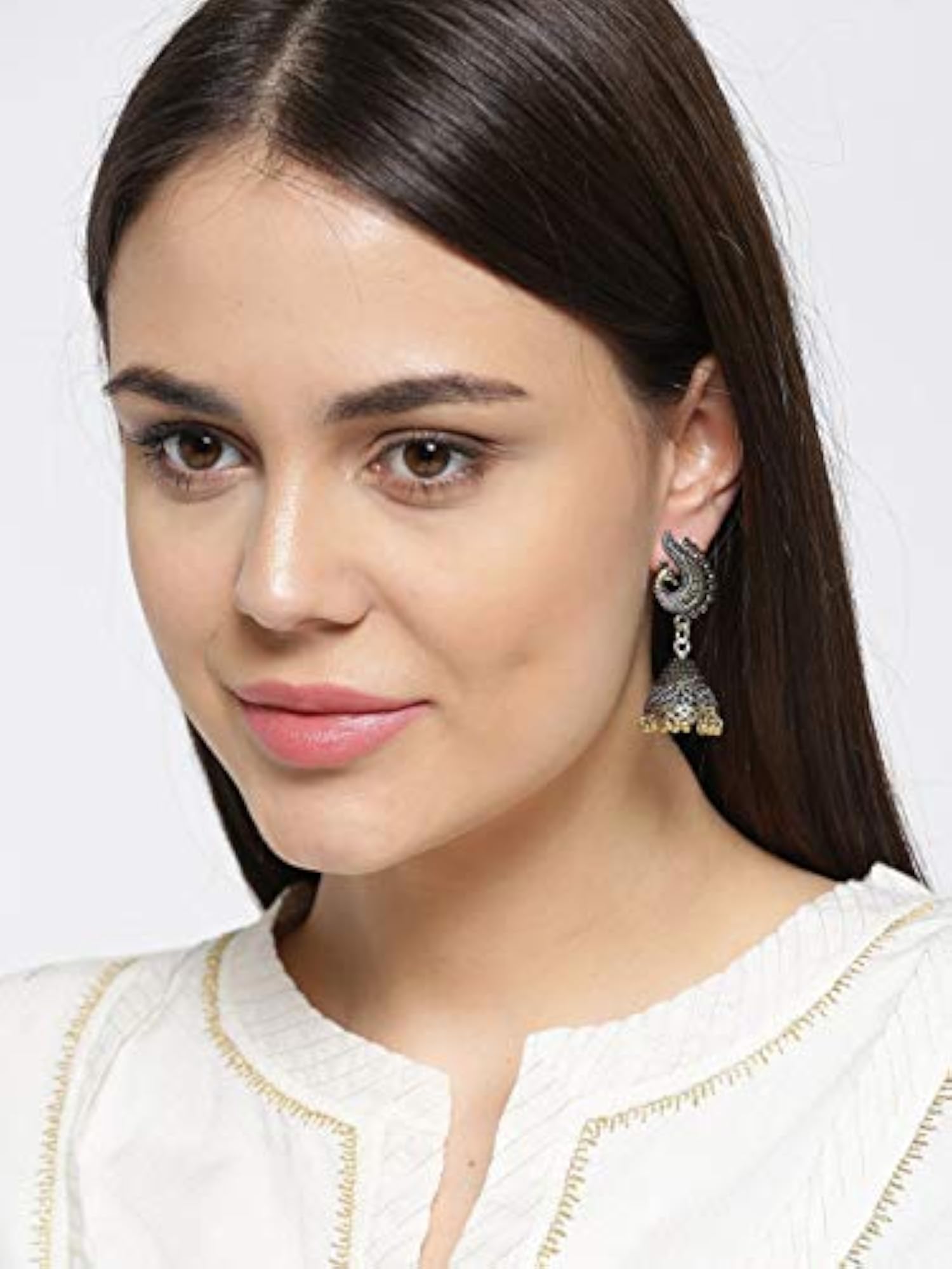 Peacock Inspired Germen Double Tone Engraved Jhumki Earrings