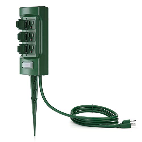 15A Outdoor Power Stake with Weatherproof Covers and Overload Protection Switch, ETL Certified