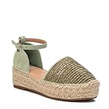 Suela antideslizante XTI 44477, Sandalias Con Cuña Mujer, Caqui (Green), 39 EU